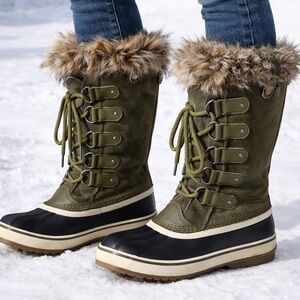Sorel Joan of Arctic Women’s 8 Warm Waterproof Winter Boots Green Suede Fur